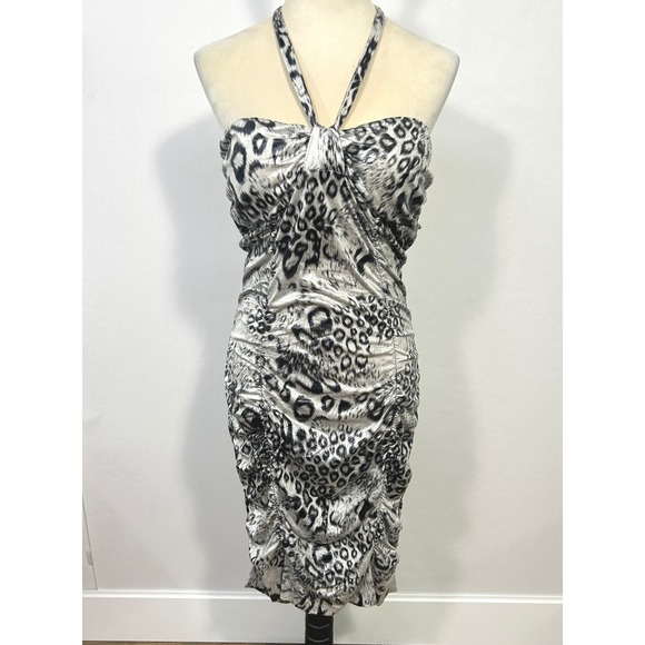 Vintage Y2K Taboo Animal Print Halter Dress XL Ruched Bodycon Club Mob Wife Glam - Picture 1 of 9